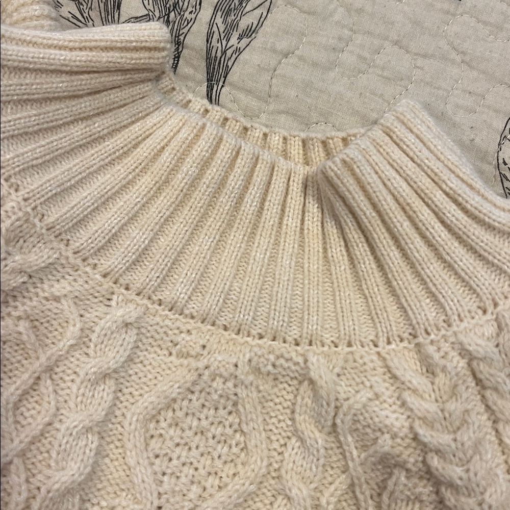 Listicle Cream Ruffle Cable Knit Sweater - Picture 5 of 7